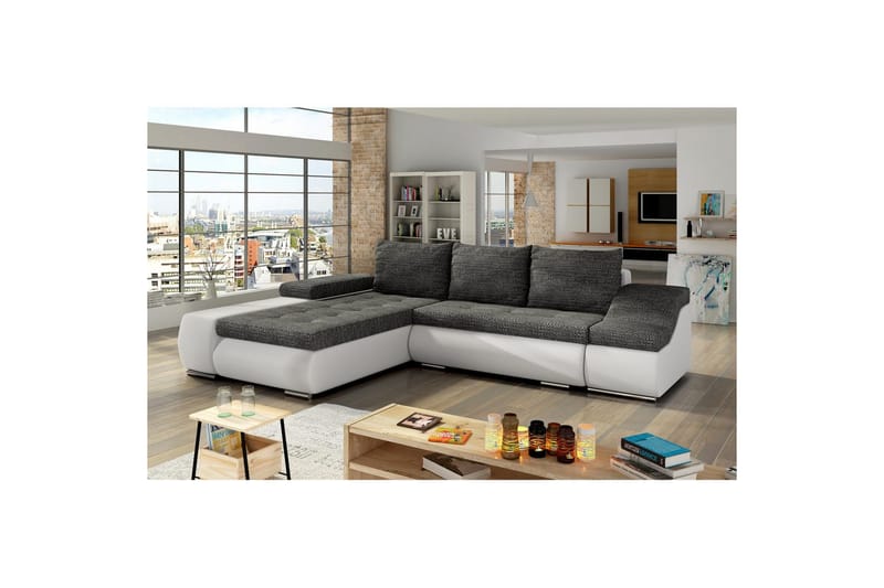 Sektionssoffa Eltap Ontario 295x200x82 cm - Berlin 02, Soft 17, Svart, Vit, Vänster - Möbler - Soffa - Bäddsoffa