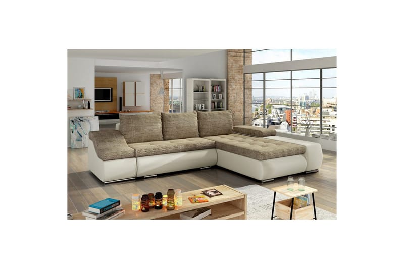 Sektionssoffa Eltap Ontario 295x200x82 cm - Berlin 03, Soft 33, Beige, Höger - Möbler - Soffa - Bäddsoffa