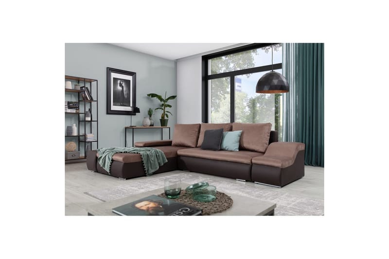 Sektionssoffa Eltap Ontario 295x200x82 cm, Monolith 09, Soft 66, Mörk beige, Mörkbrun, Vänster