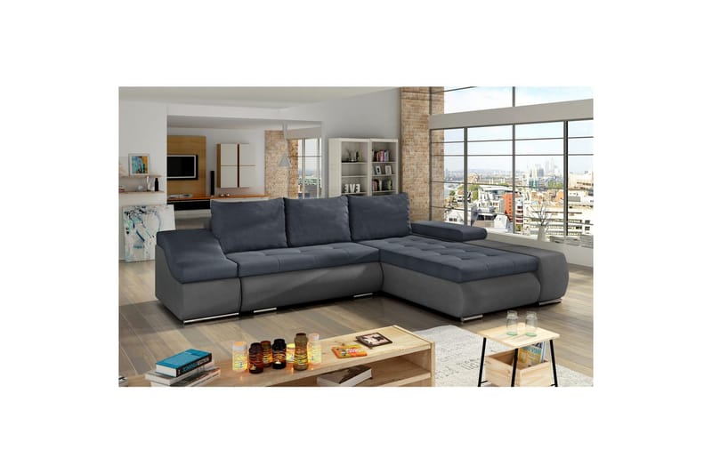Sektionssoffa Eltap Ontario 295x200x82 cm - Soro 76, Soro 93, Blå, Grå, Höger - Möbler - Soffa - Bäddsoffa