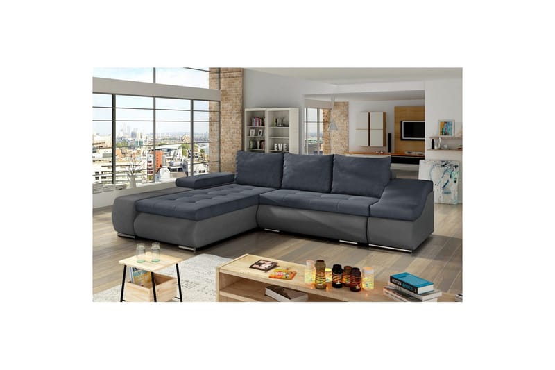 Sektionssoffa Eltap Ontario 295x200x82 cm, Soro 76, Soro 93, Blå, Grå, Vänster