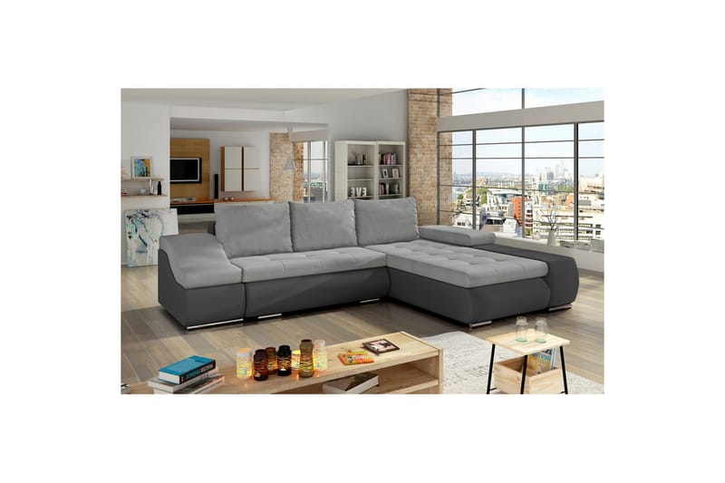 Sektionssoffa Eltap Ontario 295x200x82 cm - Soro 83, Soft 29, Vit, Grå, Höger - Möbler - Soffa - Bäddsoffa