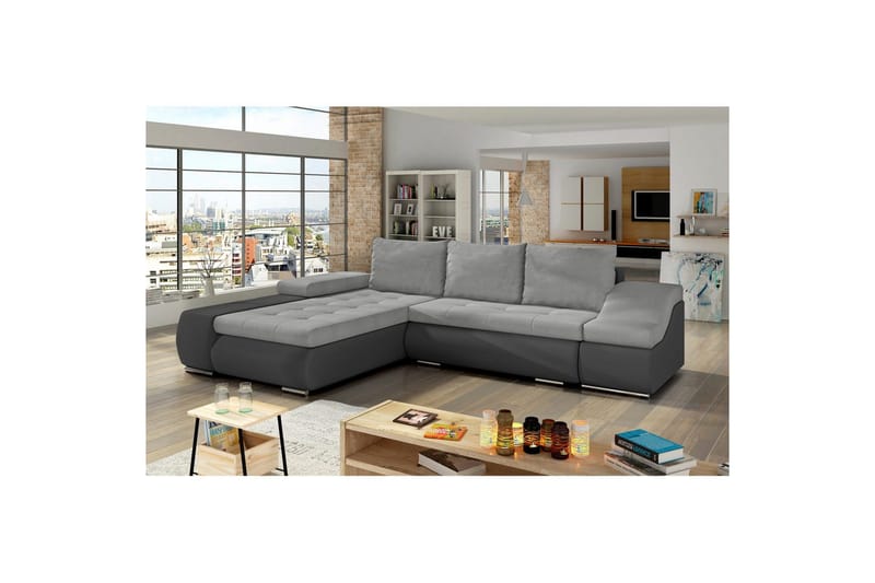 Sektionssoffa Eltap Ontario 295x200x82 cm - Soro 83, Soft 29, Vit, Grå, Vänster - Möbler - Soffa - Bäddsoffa