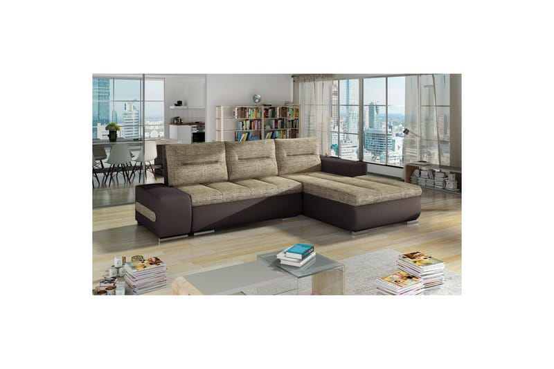 Sektionssoffa Eltap Ottavio 275x180x85 cm - Berlin 03, Soft 66, Beige, Mörkbrun, Höger - Möbler - Soffa - Bäddsoffa