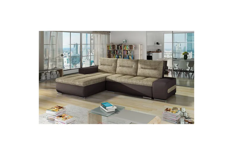 Sektionssoffa Eltap Ottavio 275x180x85 cm - Berlin 03, Soft 66, Beige, Mörkbrun, Vänster - Möbler - Soffa - Bäddsoffa