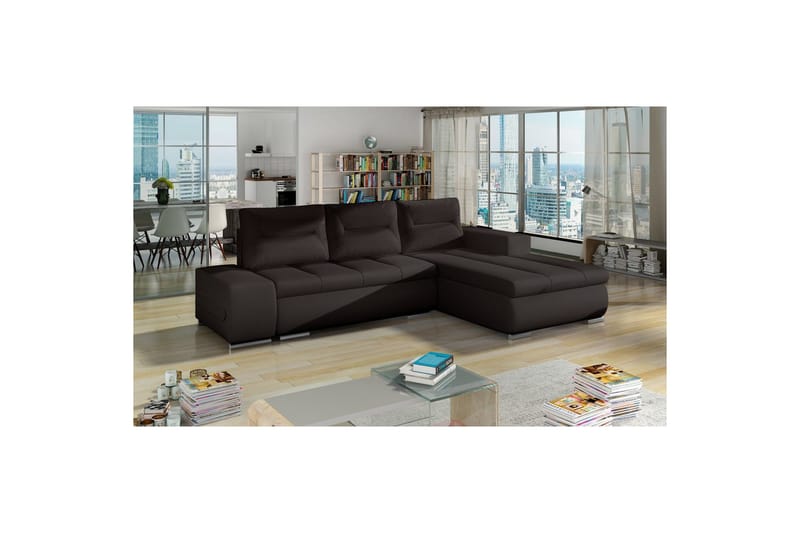 Sektionssoffa Eltap Ottavio 275x180x85 cm - Mjuka 66, Mjuka 15, Mörkbrun, Svart, Höger - Möbler - Soffa - Bäddsoffa