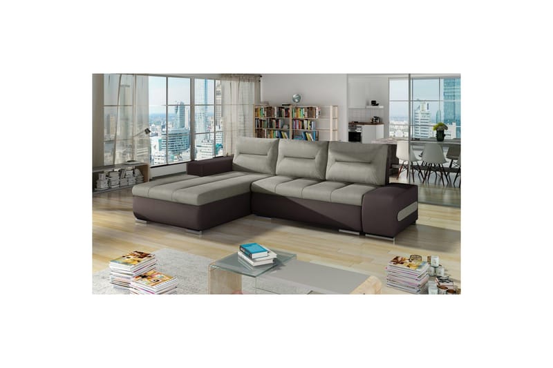 Sektionssoffa Eltap Ottavio 275x180x85 cm - Soro 13, Soft 66, Beige, Mörkbrun, Vänster - Möbler - Soffa - Bäddsoffa
