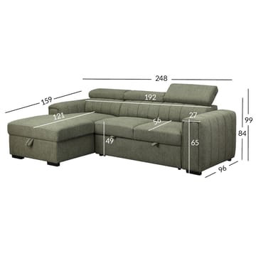 Selmar 2-sits Vänster Hörnbäddsoffa med Förvaring i Tyg - Grön - Möbler - Soffa - Bäddsoffa