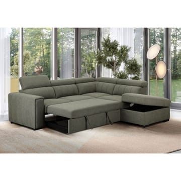 Selmar 4-sits Höger L-formad Hörnbäddsoffa med Förvaring i Tyg - Grön - Möbler - Soffa - Bäddsoffa