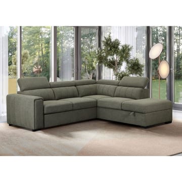 Selmar 4-sits Höger L-formad Hörnbäddsoffa med Förvaring i Tyg - Grön - Möbler - Soffa - Bäddsoffa