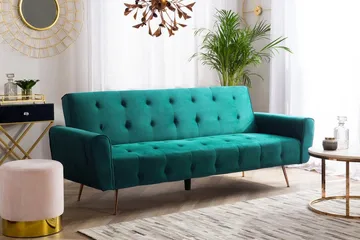 Selnes 3-sits Längsbäddad Fällbar Bäddsoffa 100x181 cm i Sammet - Grön - Möbler - Soffa - Bäddsoffa