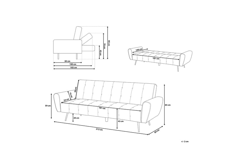 Selnes 3-sits Längsbäddad Fällbar Bäddsoffa 100x181 cm i Sammet - Grön - Möbler - Soffa - Bäddsoffa