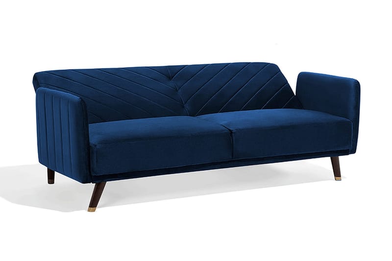 Senja 2-sits Fällbar Rektangulär Bäddsoffa i Sammet med Träben - Blå - Möbler - Soffa - Bäddsoffa