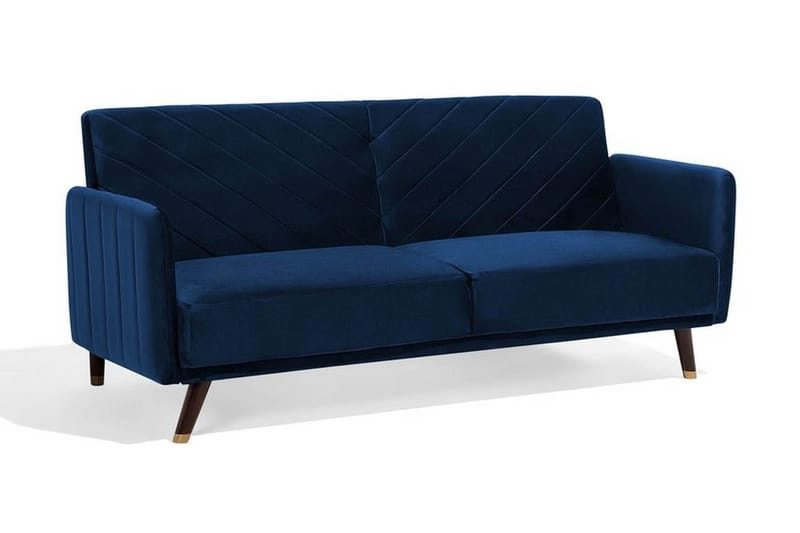 Senja 2-sits Fällbar Rektangulär Bäddsoffa i Sammet med Träben - Blå - Möbler - Soffa - Bäddsoffa