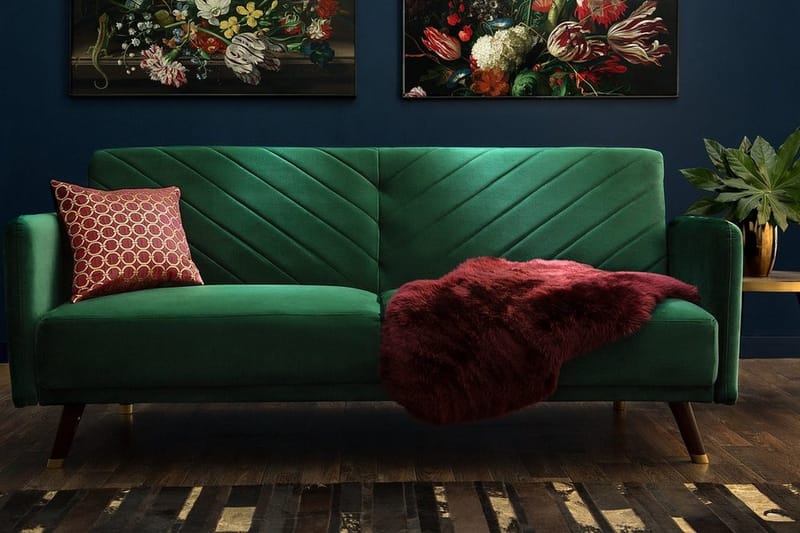 Senja Rektangulär Längsbäddad Bäddsoffa 110x181 cm i Sammet - Grön - Möbler - Soffa - Bäddsoffa