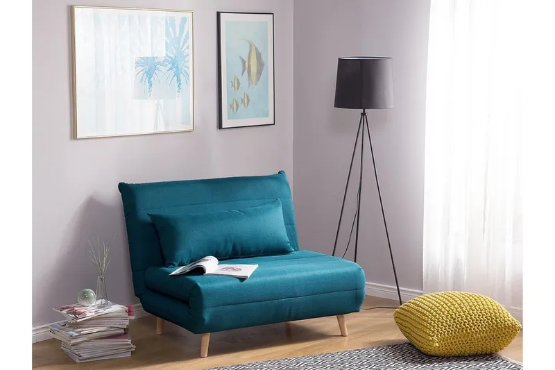 Setten 1-sits Bäddsoffa Fällbar 104 cm i Tyg med Träben - Petrol - Möbler - Soffa - Bäddsoffa