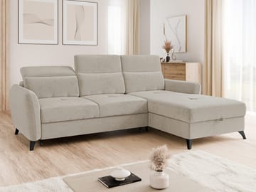 Sies 3-sits Bäddsoffa divan höger med förvaring - beige - Möbler - Soffa - Bäddsoffa