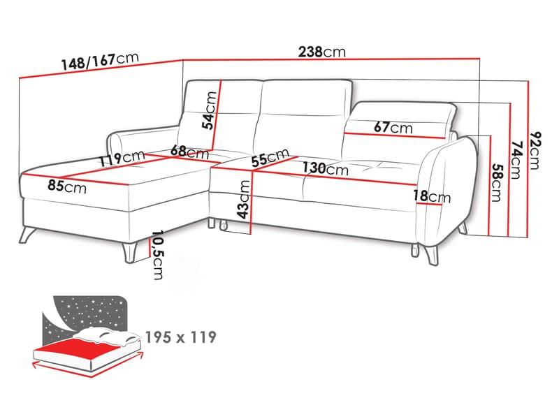 Sies 3-sits Bäddsoffa divan höger med förvaring - beige - Möbler - Soffa - Bäddsoffa