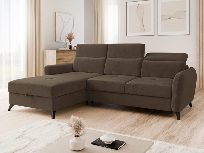 Sies 3-sits Bäddsoffa divan vänster med förvaring - brun - Möbler - Soffa - Bäddsoffa