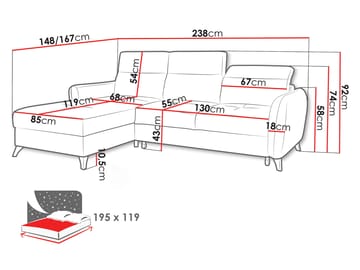 Sies 3-sits Bäddsoffa divan vänster med förvaring - brun - Möbler - Soffa - Bäddsoffa