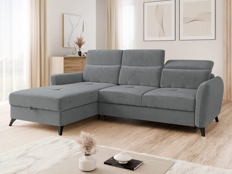 Sies 3-sits Bäddsoffa divan vänster med förvaring - grå - Möbler - Soffa - Bäddsoffa