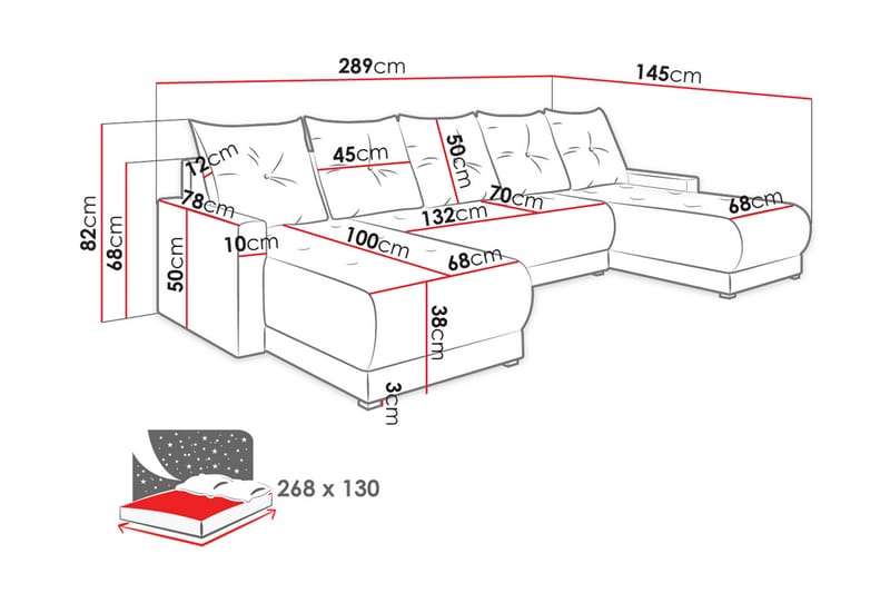 Siggarud 4-sits Bäddsoffa Höger - Rosa - Bäddsoffa - U bäddsoffa - Bäddsoffa divan