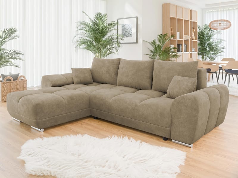 Simerly 4-sits Bäddsoffa divan vänster med förvaring - Beige - Möbler - Soffa - Bäddsoffa