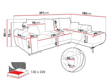 Simerly 4-sits Bäddsoffa divan vänster med förvaring - Brun - Möbler - Soffa - Bäddsoffa