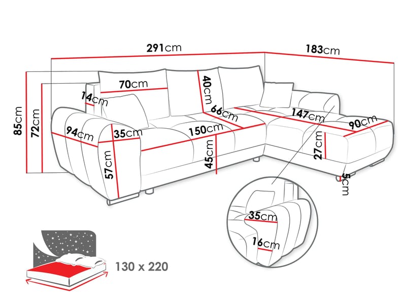 Simerly 4-sits Bäddsoffa divan vänster med förvaring - Brun - Möbler - Soffa - Bäddsoffa