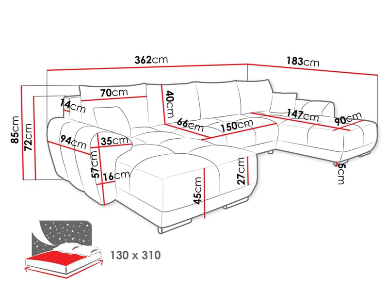 Simerly U-formad 5-sits Bäddsoffa med förvaring - beige - Möbler - Soffa - Bäddsoffa