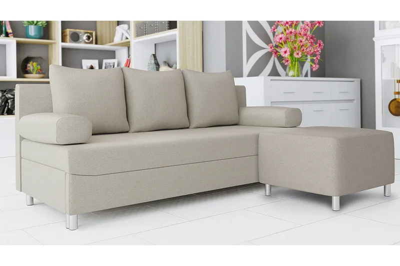 Skatteg 3-sits Bäddsoffa med Fotpall i Tyg - Beige - Möbler - Soffa - Bäddsoffa