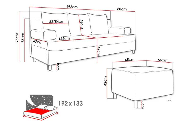Skatteg 3-sits Bäddsoffa med Fotpall i Tyg - Beige - Möbler - Soffa - Bäddsoffa