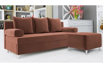 Skatteg 3-sits Bäddsoffa med Fotpall i Plysch - Brun - Möbler - Soffa - Bäddsoffa