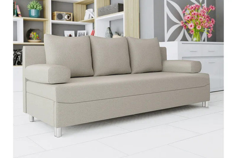 Skatteg 3-sits Längsbäddad Bäddsoffa 133x192 cm med Förvaring i Tyg - Beige - Möbler - Soffa - Bäddsoffa