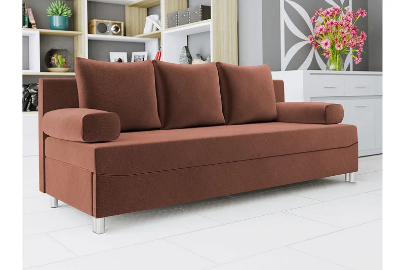 Skatteg 3-sits Längsbäddad Bäddsoffa 133x192 cm med Förvaring i Tyg - Terrakotta - Möbler - Soffa - Bäddsoffa