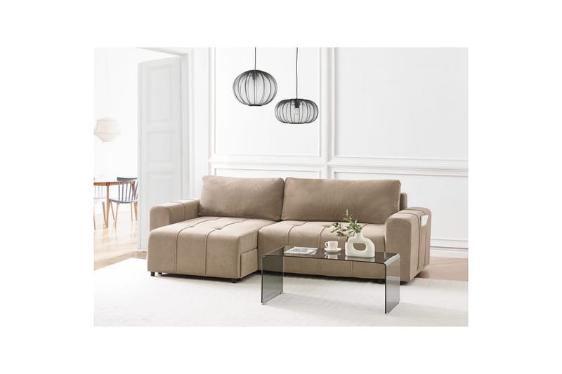 Soffa i höger hörn Högervänd Innvik - Brun, 213x156 cm - Möbler - Soffa - Bäddsoffa