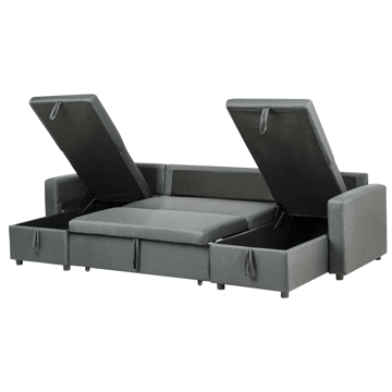 Sommen U-formad Längsbäddad Bäddsoffa 123x259 cm med Förvaring i Tyg - Grå - Möbler - Soffa - Bäddsoffa