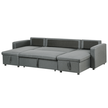 Sommen U-formad Längsbäddad Bäddsoffa 123x259 cm med Förvaring i Tyg - Grå - Möbler - Soffa - Bäddsoffa