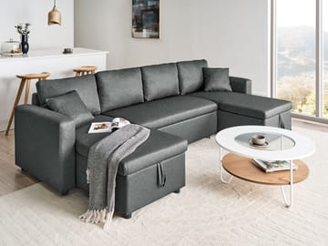 Sommen U-formad Längsbäddad Bäddsoffa 123x259 cm med Förvaring i Tyg - Grå - Möbler - Soffa - Bäddsoffa