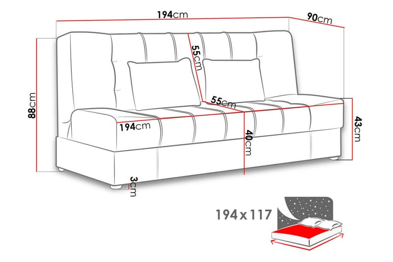 Sonia Bäddsoffa 194x90x88 cm LED-belysning - Brun - Möbler - Soffa - Bäddsoffa