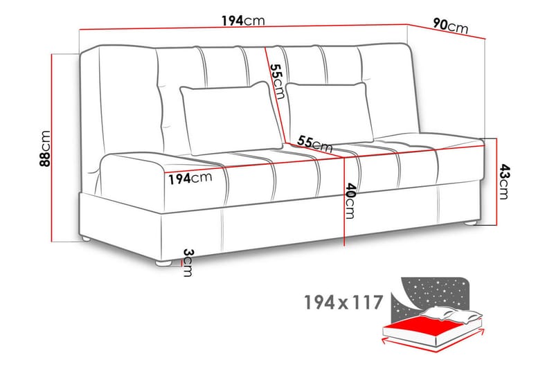 Sonia Bäddsoffa 194x90x88 cm LED-belysning - Brun - Bäddsoffa - Bäddsoffa 3 sits - Sammetssoffa