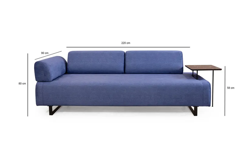 Southburn 3-sits Bäddsoffa 90x220 cm i Tyg med Ensidigt Armstöd - Blå - Möbler - Soffa - Bäddsoffa