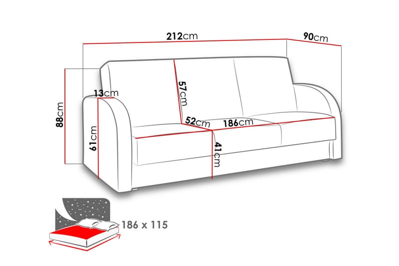 Square Bäddsoffa 222x90x88 cm - Brun/Grå - Bäddsoffa - Skinnsoffor - Bäddsoffa 3 sits