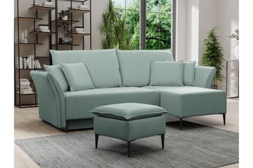 Staffin 3-sits L-formad Hörnbäddsoffa 140x200 cm med Förvaring i Chenille - Grön - Möbler - Soffa - Bäddsoffa