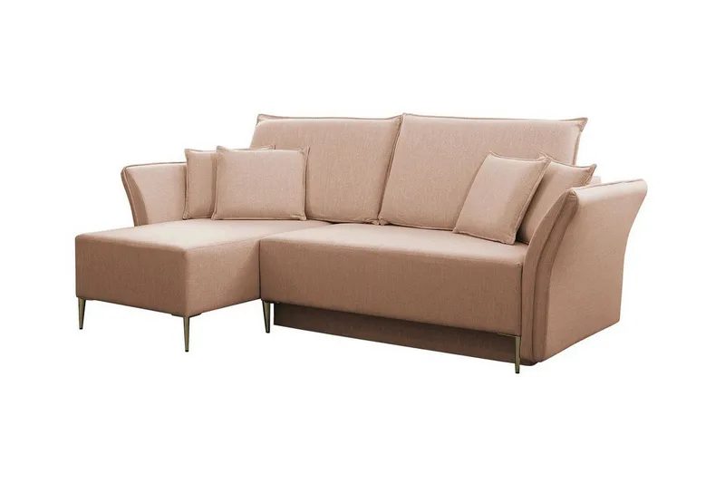 Staffin 3-sits L-formad Hörnbäddsoffa 140x200 cm med Förvaring i Tyg, Rosa