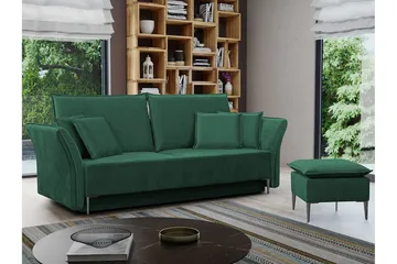 Staffin 3-sits Rektangulär Bäddsoffa 138x192 cm med Förvaring i Sammet - Grön - Möbler - Soffa - Bäddsoffa