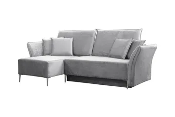Staffin 3-sits Vänster Bäddsoffa 140x200 cm med Förvaring i Sammet - Grå - Möbler - Soffa - Bäddsoffa