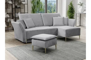 Staffin 3-sits Vänster Bäddsoffa 140x200 cm med Förvaring i Sammet - Grå - Möbler - Soffa - Bäddsoffa