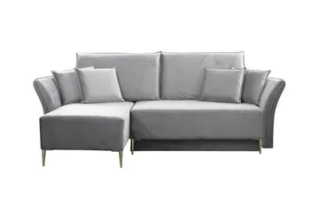 Staffin 3-sits Vänster Bäddsoffa 140x200 cm med Förvaring i Sammet - Grå - Möbler - Soffa - Bäddsoffa