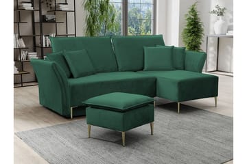 Staffin 3-sits Vänster Bäddsoffa 140x200 cm med Förvaring i Sammet - Grön - Möbler - Soffa - Bäddsoffa